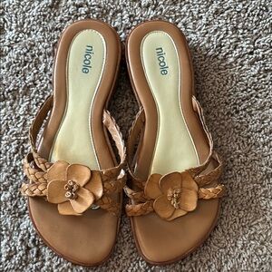 Nicole Tan Sandals with Floral Embellishment